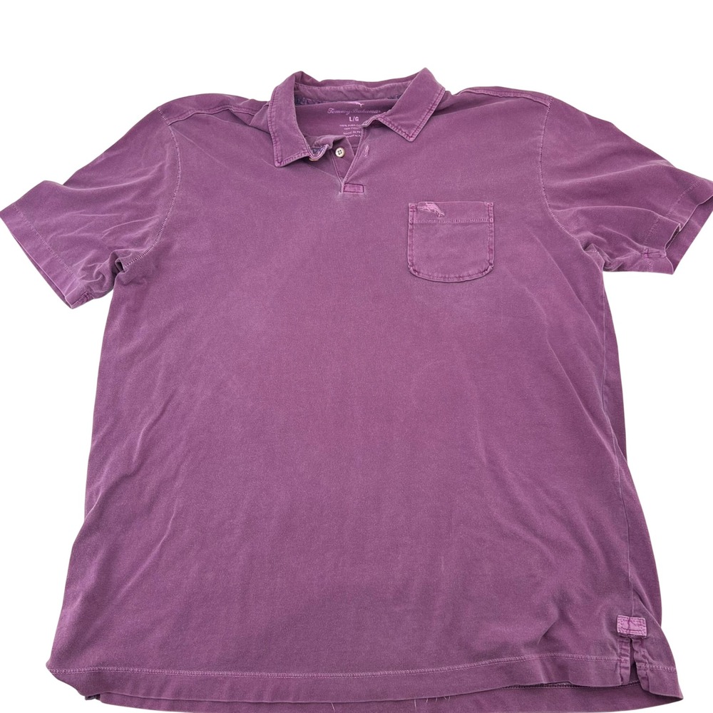 Tommy Bahama Mens Large Purple Pima‎ Cotton Short Sleeve Pocket Polo Shirt L/G